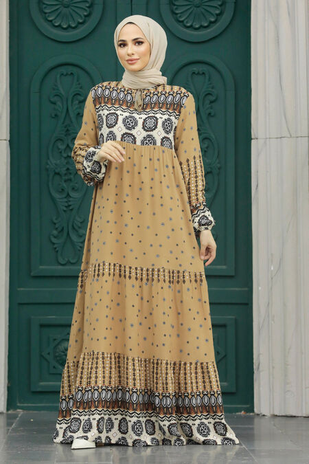 Biscuit Hijab Maxi Dress 50094BS - NEVA STYLE