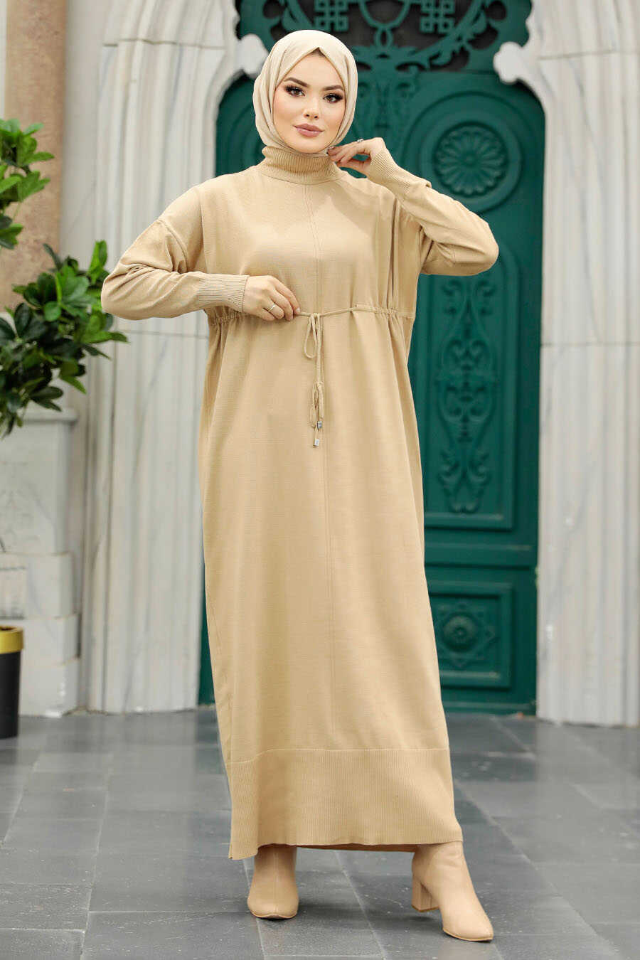 Neva Style - Biscuit Hijab Mercerized Dress 10158BS