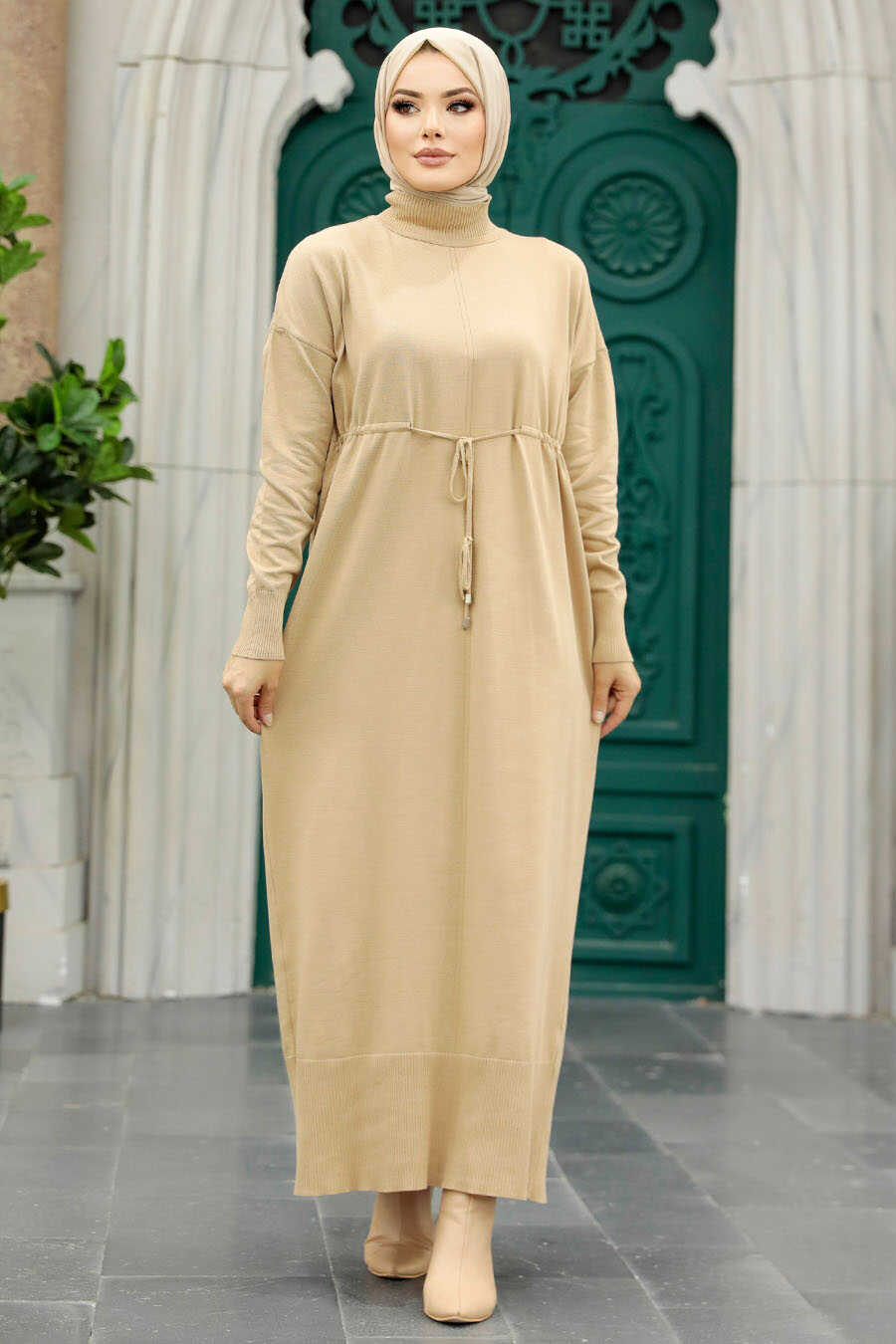 Neva Style - Biscuit Hijab Mercerized Dress 10158BS