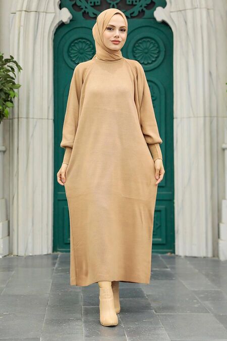  Biscuit Knitwear Muslim Dress 3419BS - NEVA STYLE