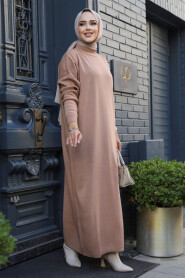  Biscuit Long Dress for Muslim Ladies Knitwear Dress 3409BS - 2