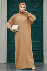  Biscuit Long Knitwear Dress 34293BS - NEVA STYLE