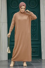  Biscuit Long Muslim Knitwear Dress 33671BS - NEVA STYLE