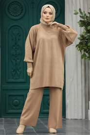 Neva Style - Biscuit Modest Knitwear Dual Dress 34262BS - Thumbnail