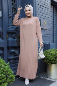  Biscuit Muslim Long Knitwear Dress Style 34150BS - 2