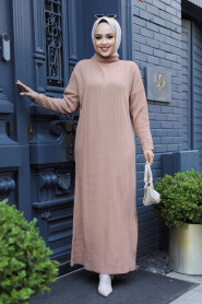  Biscuit Muslim Long Knitwear Dress Style 34150BS - 3