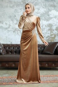  Biscuit Velvet Hijab Dress 36891BS - 3