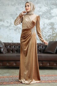  Biscuit Velvet Hijab Dress 36891BS - 2