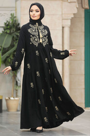  Black Floral Abaya Dress 40110S - 1