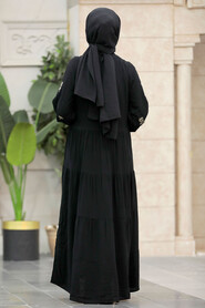  Black Floral Abaya Dress 40110S - 4