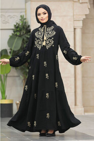  Black Floral Abaya Dress 40110S - 2