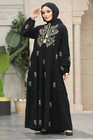  Black Floral Abaya Dress 40110S - 3