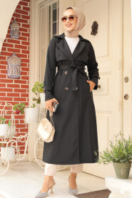  Black High Quality Trench Coat 6103S - 1