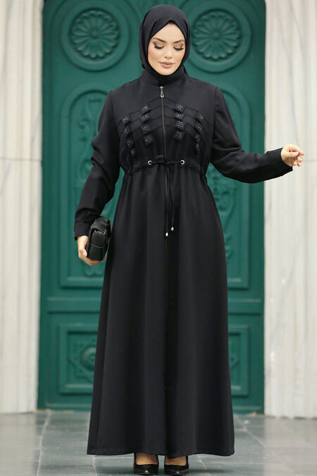  Black High Quality Turkish Abaya 10037S - NEVA STYLE