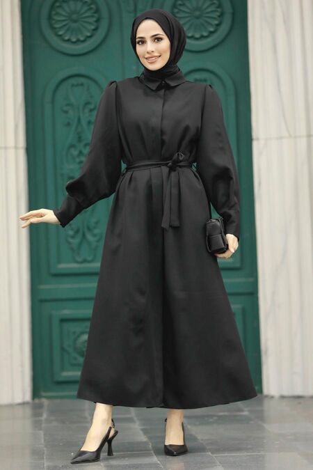  Black Hijab For Women Coat 5885S - NEVA STYLE