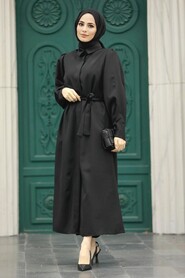  Black Hijab For Women Coat 5885S - 2