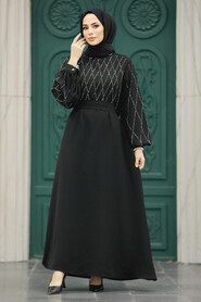  Black Muslim Long Sleeve Dress 20412S - 1