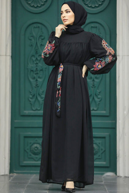  Black Hijab For Women Dress 8889S - NEVA STYLE