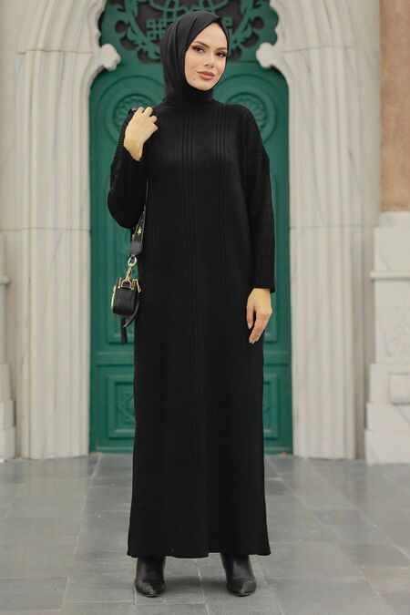  Black Hijab Knitwear Dress 34150S - NEVA STYLE