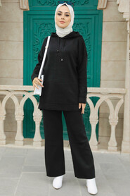  Black Hijab Knitwear Islamic Clothing Dual Suit 25030S - 1