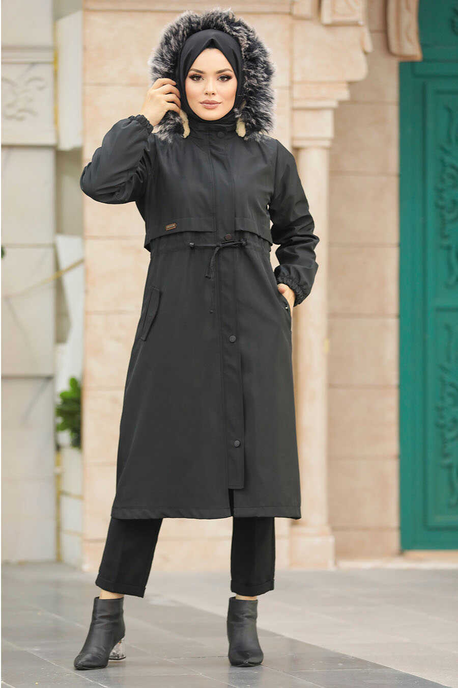 Neva Style - Black Hijab Parka Coat 60651S