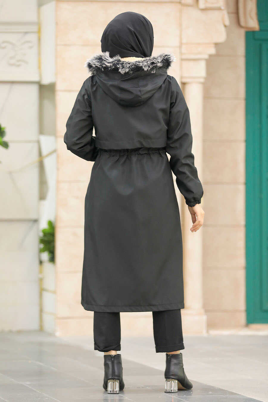 Neva Style - Black Hijab Parka Coat 60651S