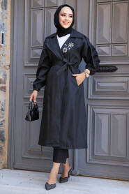  Black Hijab Trench Coat 639S - 2