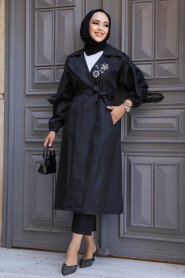  Black Hijab Trench Coat 639S - 1