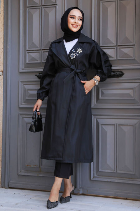  Black Hijab Trench Coat 639S - NEVA STYLE