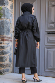  Black Hijab Trench Coat 639S - 3