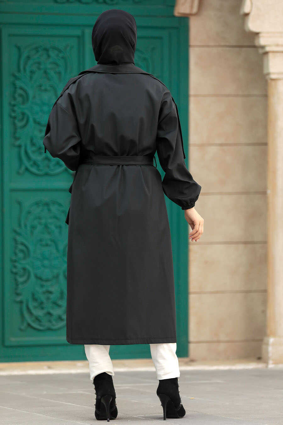 Neva Style - Black Hijab Trench Coat 639S