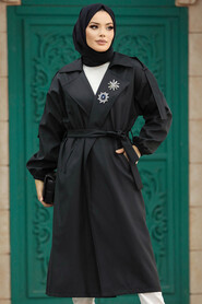  Black Hijab Trench Coat 639S - 3