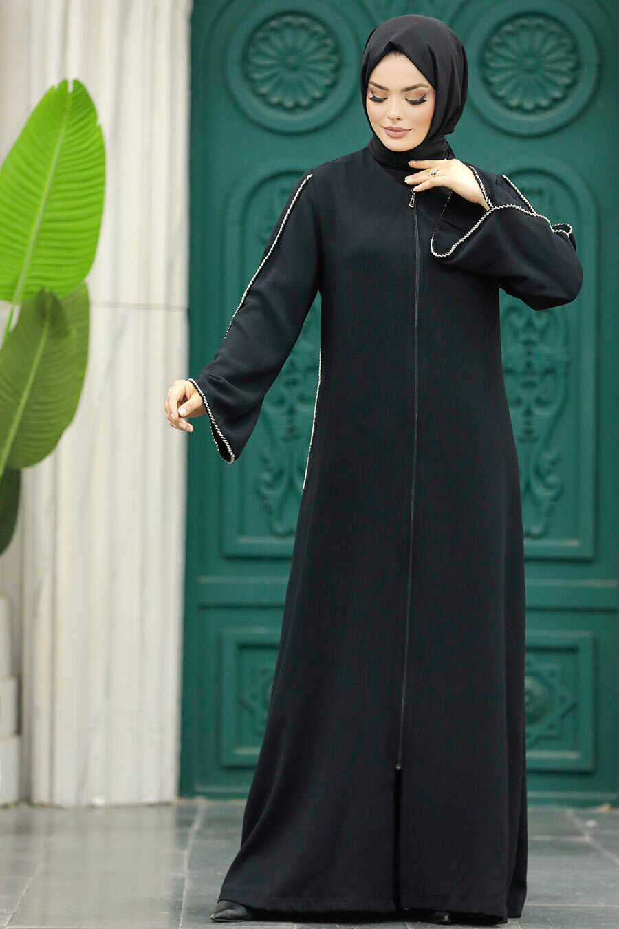 Neva Style - Black Hijab Turkish Abaya 10509S