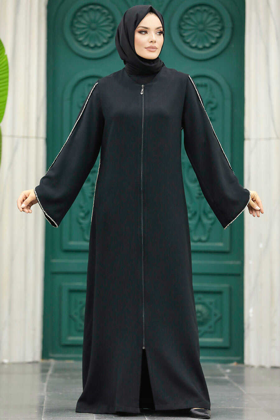Neva Style - Black Hijab Turkish Abaya 10509S