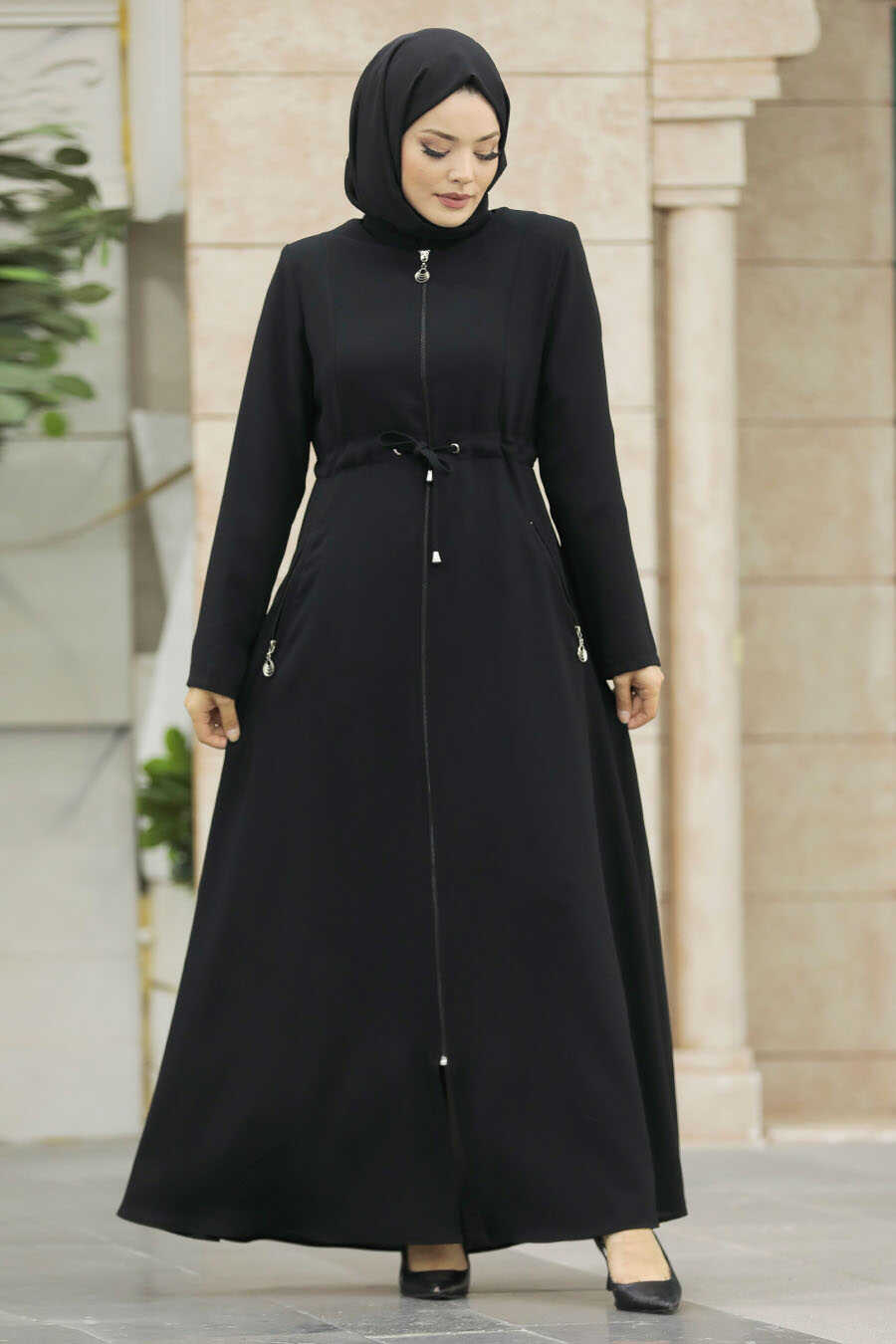Neva Style - Black Hijab Turkish Abaya 60125S