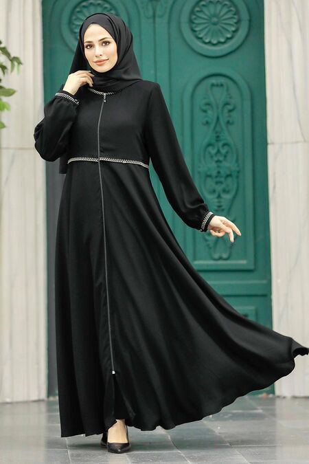  Black Hijab Turkish Abaya 62532S - NEVA STYLE