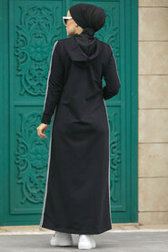  Black Hijab Turkish Coat 22641S - 3