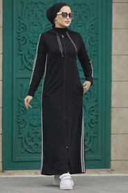  Black Hijab Turkish Coat 22641S - 2