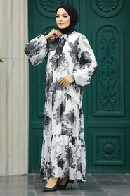  Black Hijab Turkish Dress 18601S - 1