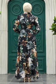  Black Hijab Turkish Dress 27942S - 3