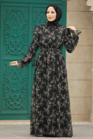  Black Hijab Turkish Dress 29712S - 1