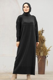  Black Hijab Turkish Mercerized Dress 10137S - NEVA STYLE