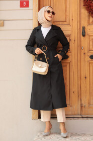  Black Hijab Turkish Trench Coat 5942S - 3