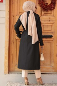  Black Hijab Turkish Trench Coat 5942S - 4