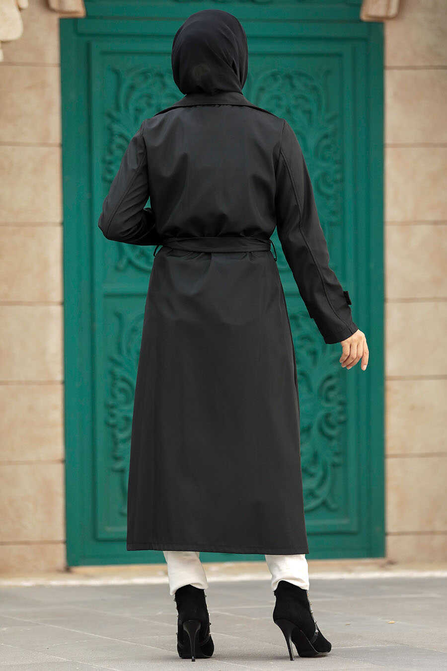 Neva Style - Black Hijab Turkish Trench Coat 5942S