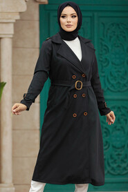 Neva Style - Black Hijab Turkish Trench Coat 5942S - Thumbnail