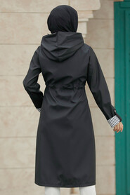  Black Hijab Turkish Trench Coat 613S - 4