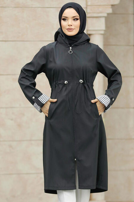 Black Hijab Turkish Trench Coat 613S - Neva-style.com