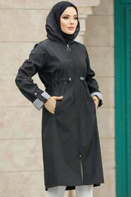  Black Hijab Turkish Trench Coat 613S - 1