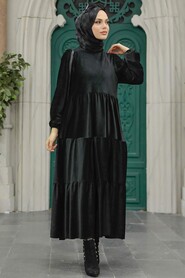 Black Hijab Velvet Dress 1286S - 1